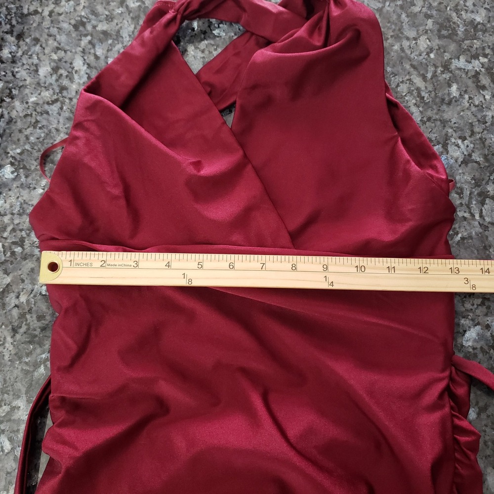 La Femme Burgundy Ruched Open Back V-Neck Formal Gown Dress Size 2 - Picture 11 of 11
